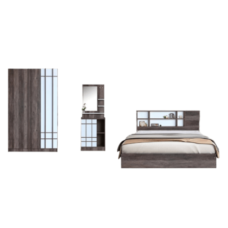 ชุดห้องนอน + ที่นอนสปริง 5 ฟุต WISDOM DESIGN FURNITURE รุ่น NANA-S สี มอคค่า/ขาว_0